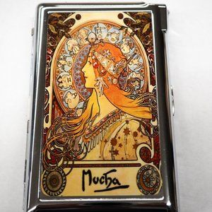 Pretty Art Deco Cigarette Case W/Built in Butane Lighter